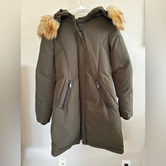 Sam Edelman Army Green Long Women's  Faux Fur Hooded Down Puffer Jacket Size XS - Picture 10 of 15